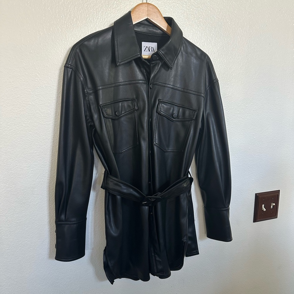 Zara Black Leather-Style Overshirt-jacket or tunic style over jeans or shorts.
